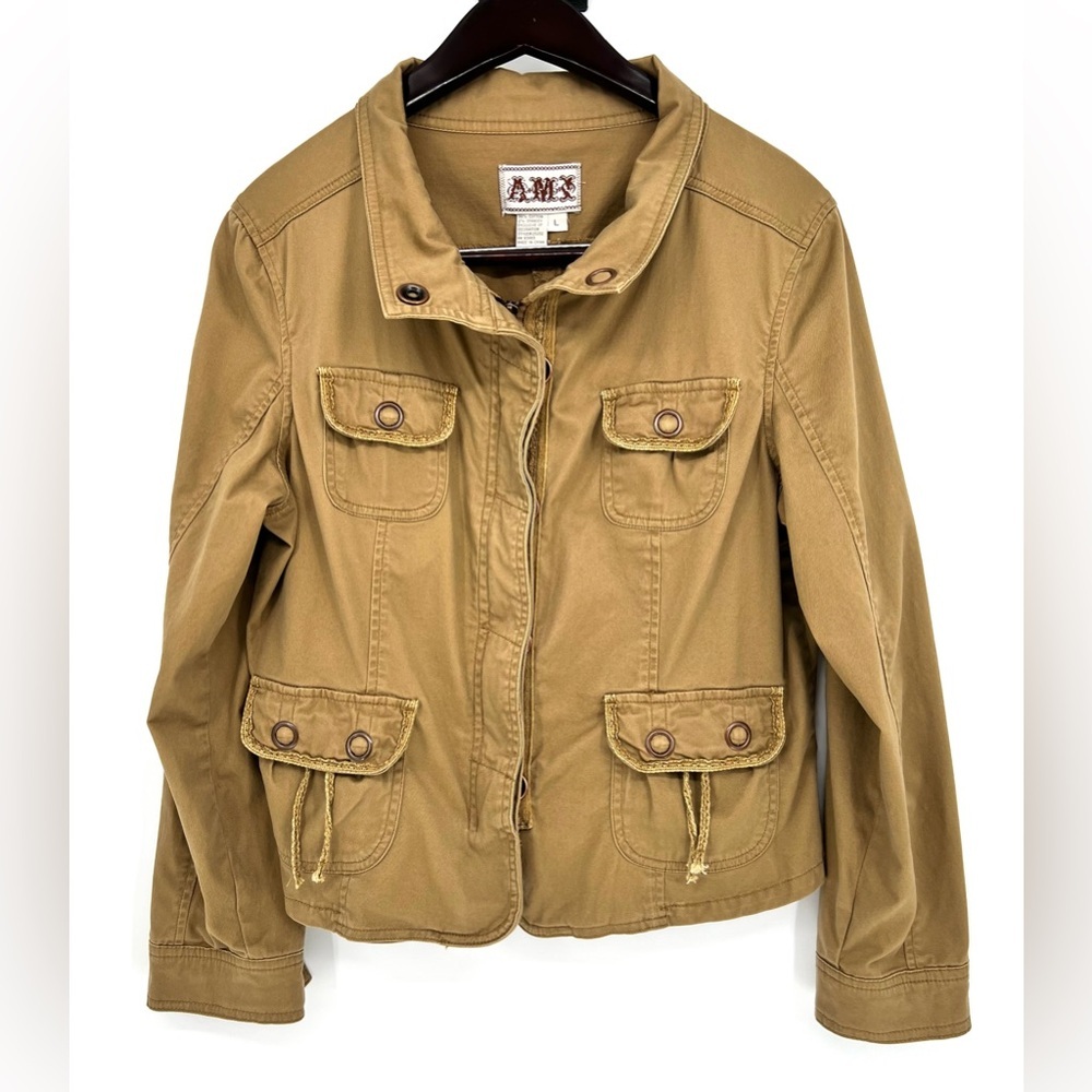Vintage AMX Tan‎ Zip Up Utility Jacket Large Y2K 90’s Womens